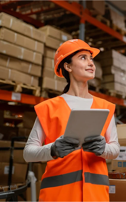 Construction worker with tablet